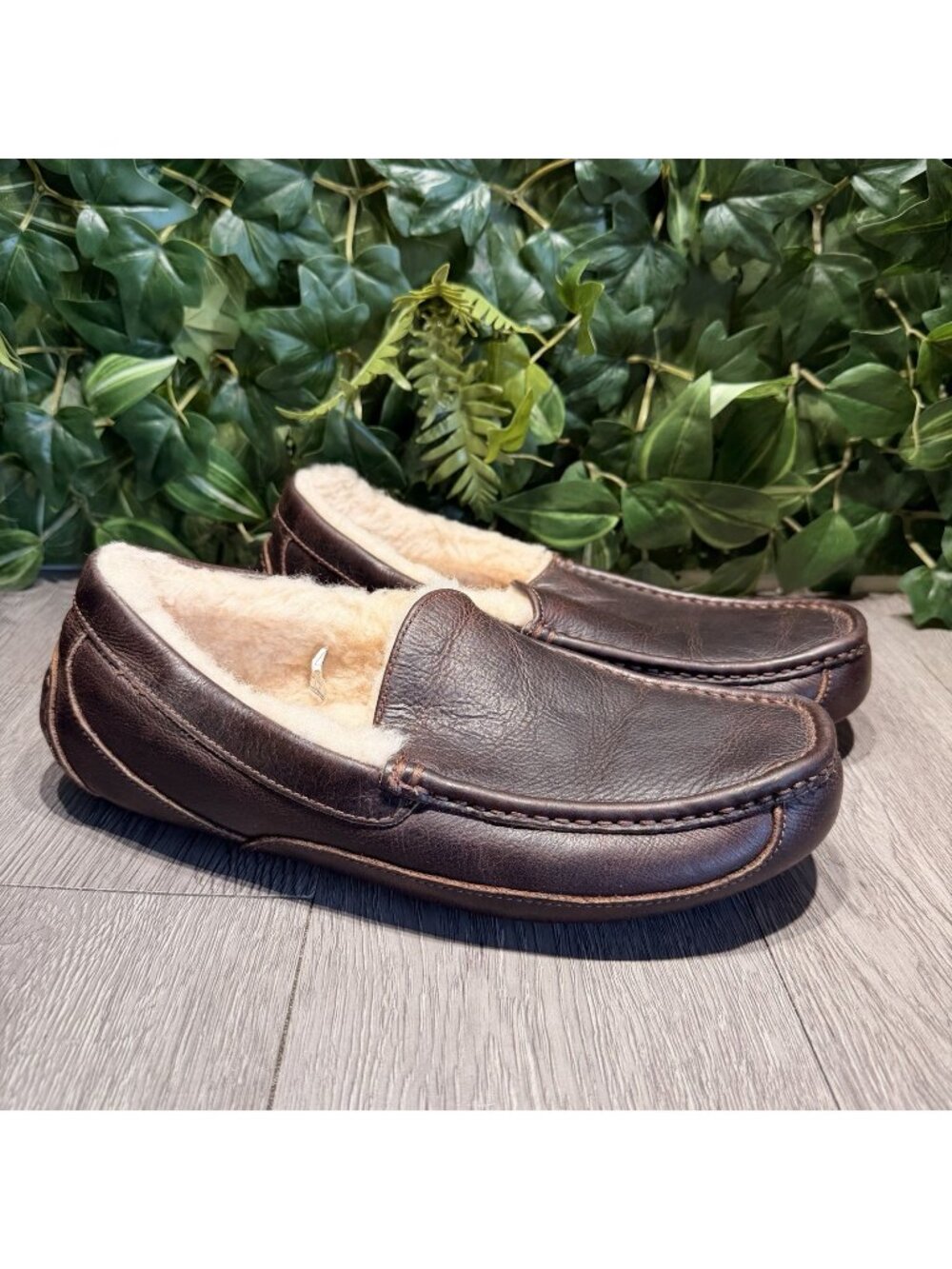 UGG Men's Ascot Slippers Dark Spice Brown Leather Size 11